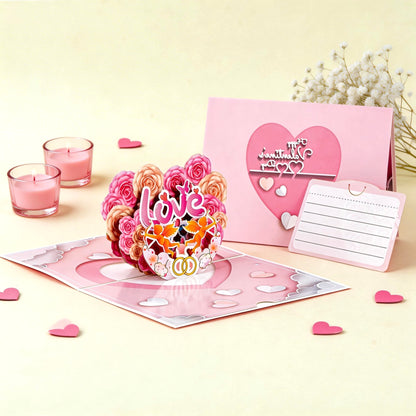 3D Pop-Up Romantic Rose Heart Love Card Valentine's Day Card
