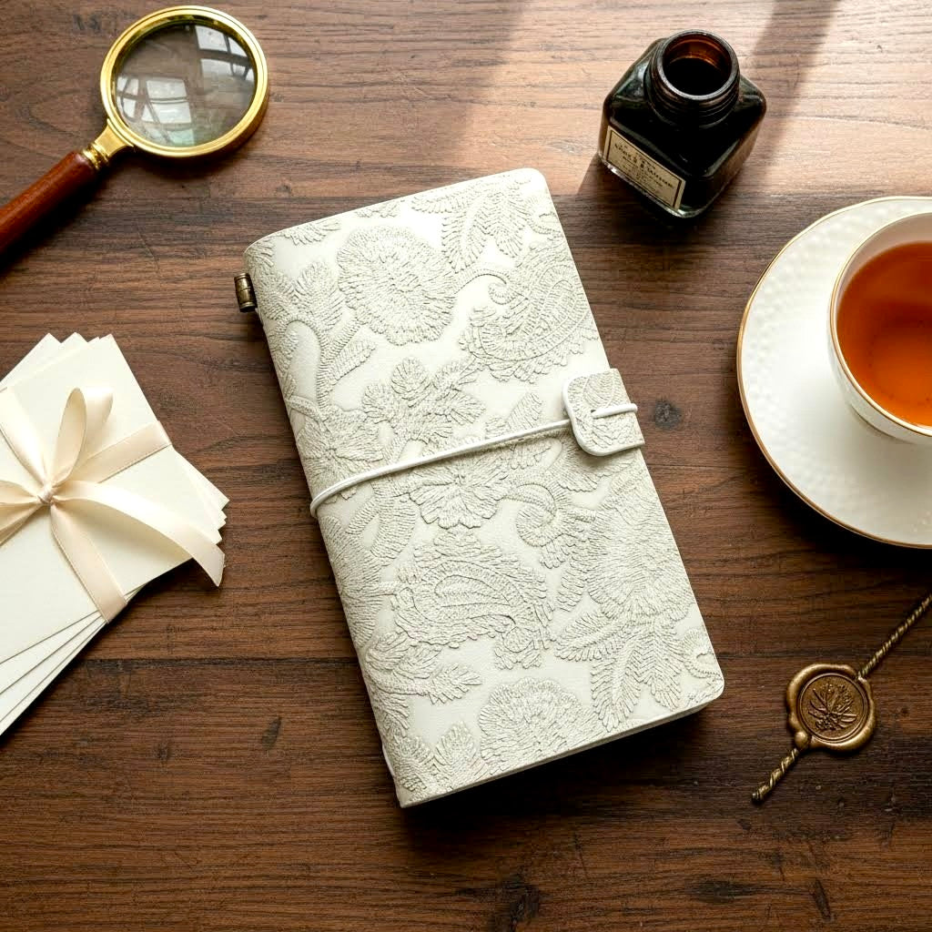 A6 | PU Leather Cover | Embossed Floral Series Journal Notebook with Strap