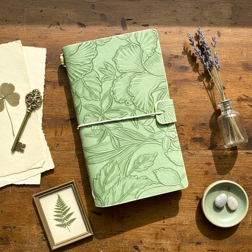 A6 | PU Leather Cover | Embossed Floral Series Journal Notebook with Strap