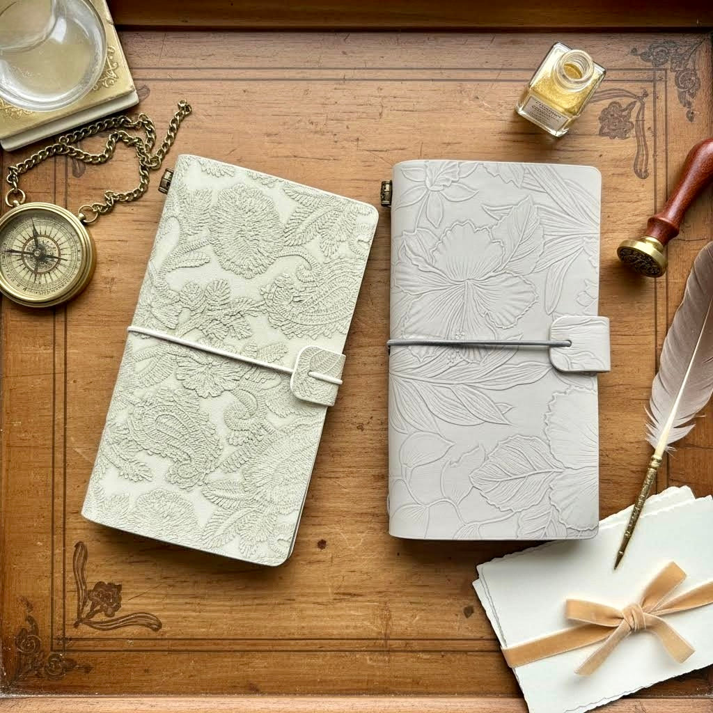 A6 | PU Leather Cover | Embossed Floral Series Journal Notebook with Strap