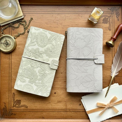 A6 | PU Leather Cover | Embossed Floral Series Journal Notebook with Strap