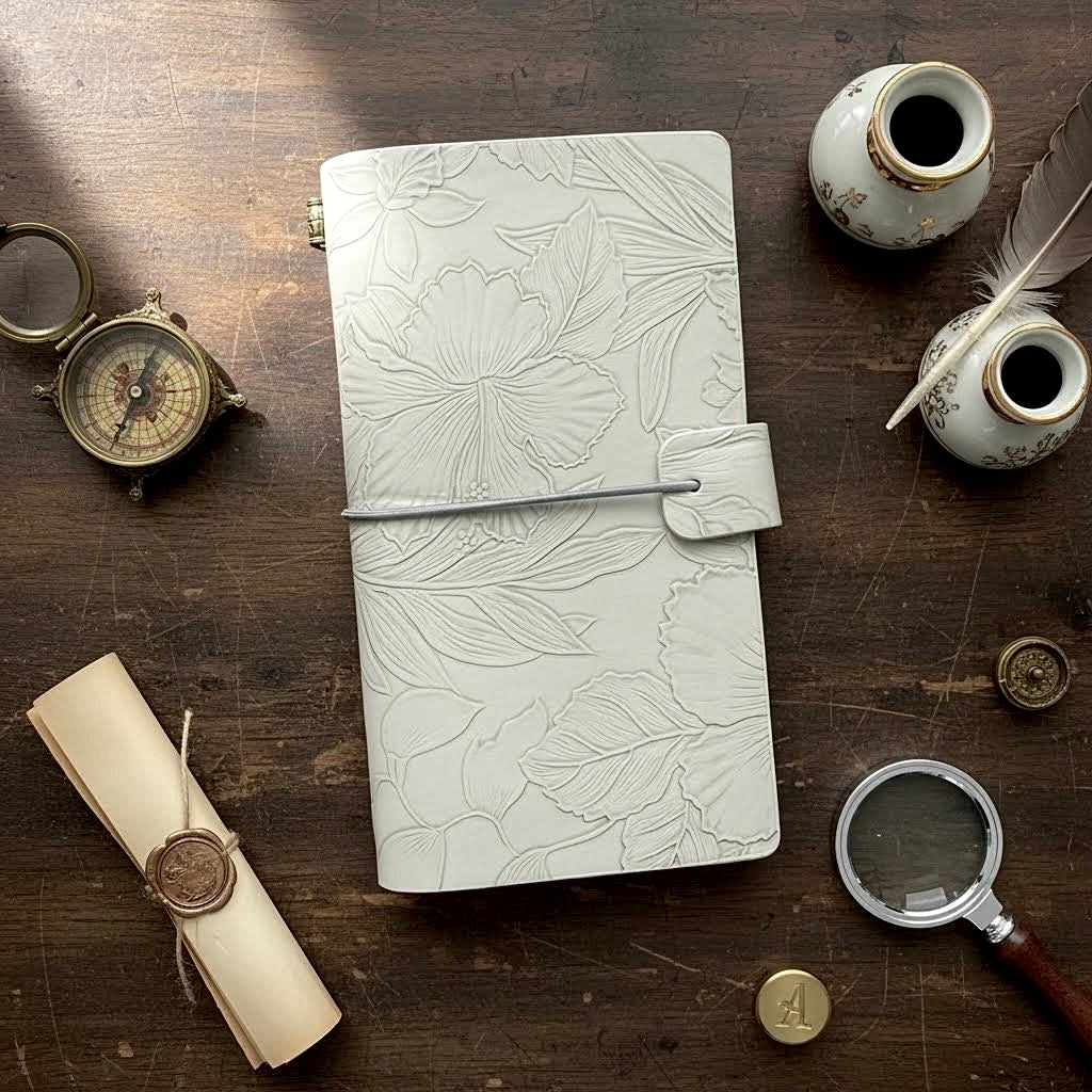 A6 | PU Leather Cover | Embossed Floral Series Journal Notebook with Strap