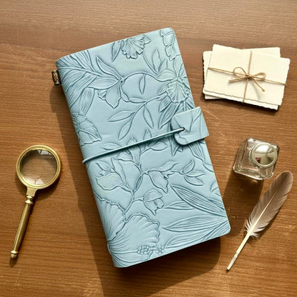 A6 | PU Leather Cover | Embossed Floral Series Journal Notebook with Strap