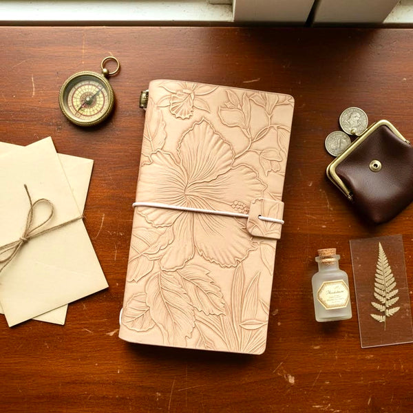 A6 | PU Leather Cover | Embossed Floral Series Journal Notebook with Strap