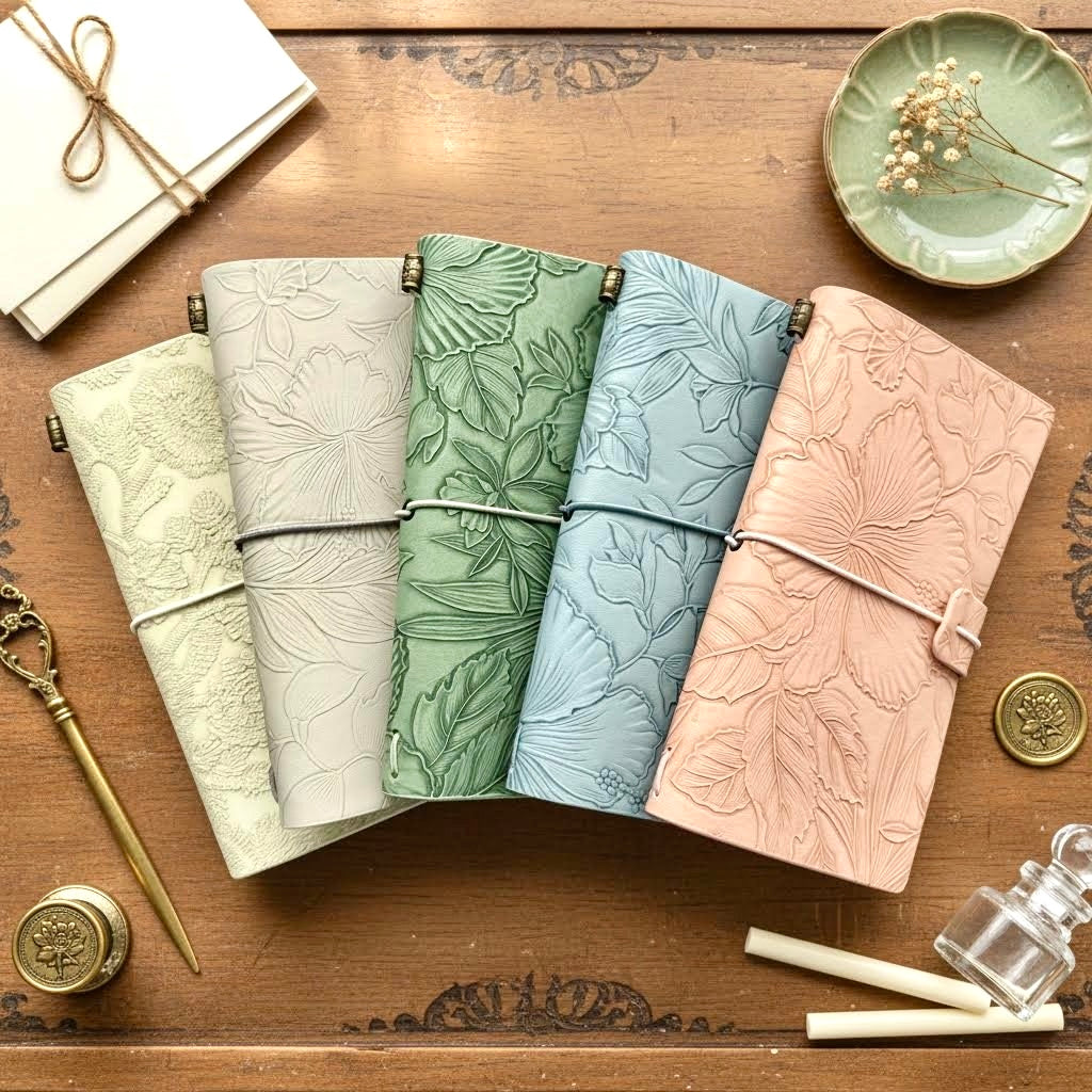 A6 | PU Leather Cover | Embossed Floral Series Journal Notebook with Strap