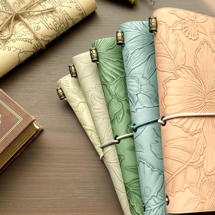 A6 | PU Leather Cover | Embossed Floral Series Journal Notebook with Strap