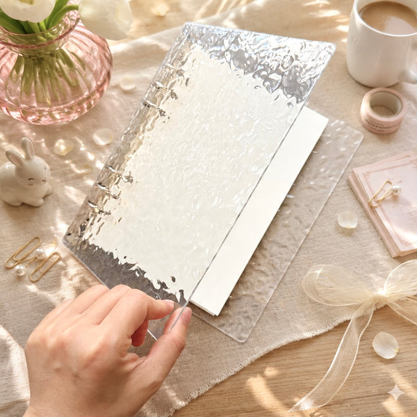 A5 Clear Acrylic Hardcover | Water Ripple Wave Texture | Refillable Binder Notebook