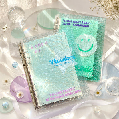 A5 Tinted Acrylic Hardcover |Wave Texture | Green Smile and Blue Freedom Refillable Notebook