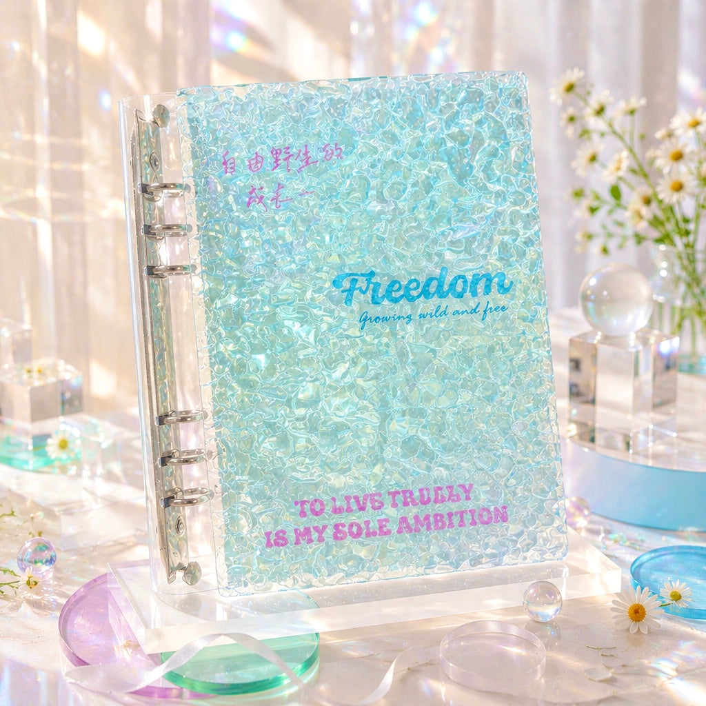 A5 Tinted Acrylic Hardcover |Wave Texture | Green Smile and Blue Freedom Refillable Notebook