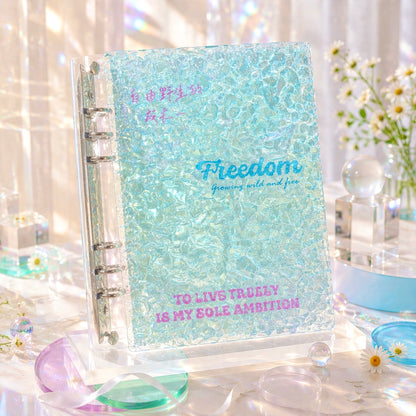 A5 Tinted Acrylic Hardcover |Wave Texture | Green Smile and Blue Freedom Refillable Notebook