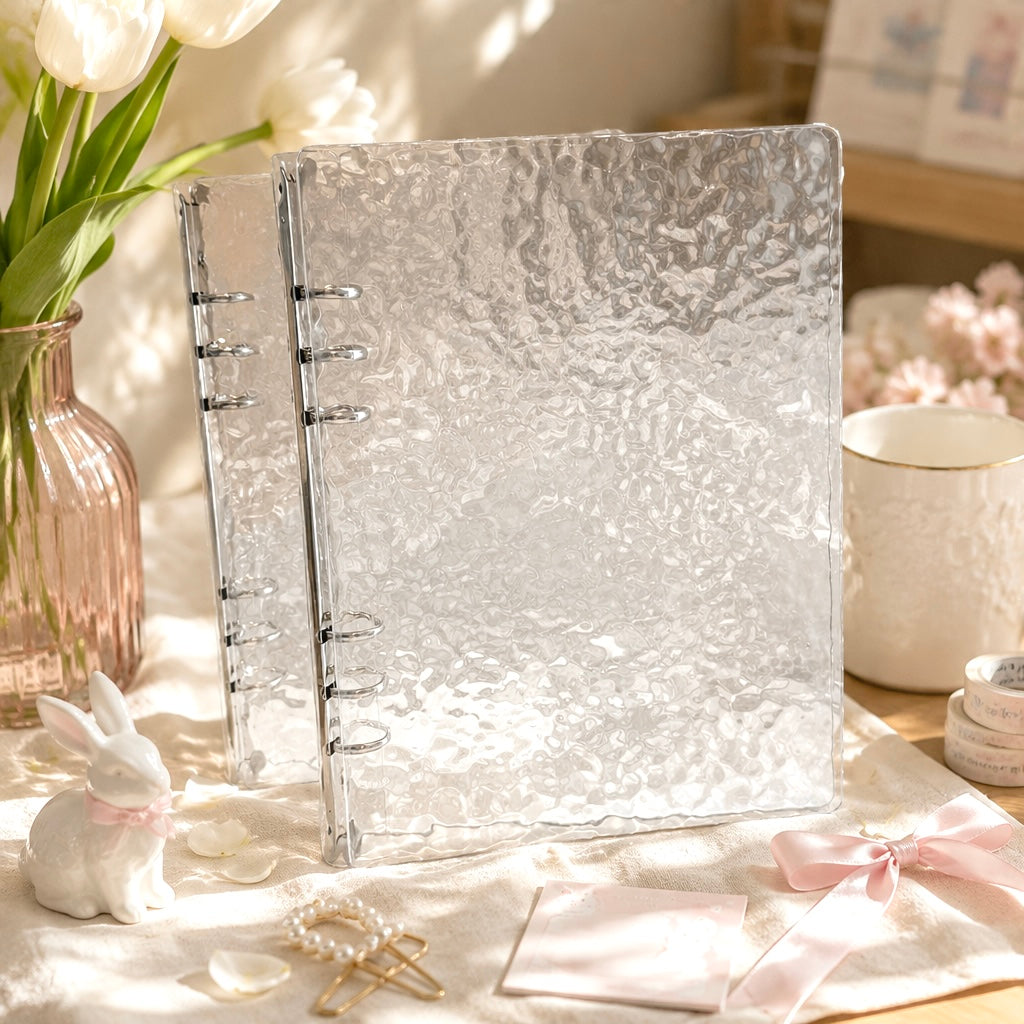 A5 Clear Acrylic Hardcover | Water Ripple Wave Texture | Refillable Binder Notebook