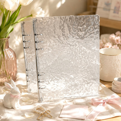 A5 Clear Acrylic Hardcover | Water Ripple Wave Texture | Refillable Binder Notebook