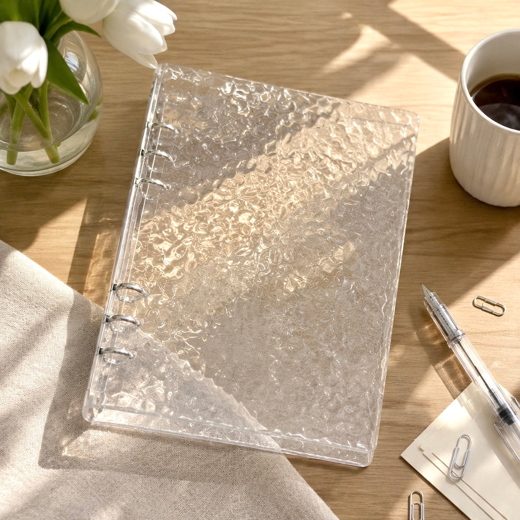A5 Clear Acrylic Hardcover | Water Ripple Wave Texture | Refillable Binder Notebook