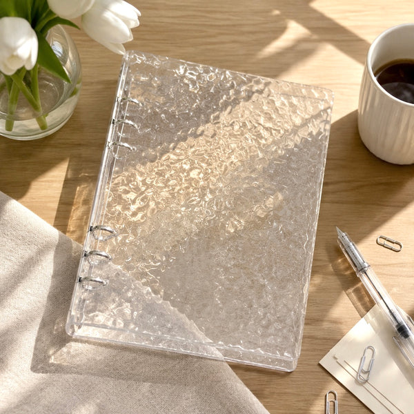 A5 Clear Acrylic Hardcover | Water Ripple Wave Texture | Refillable Binder Notebook