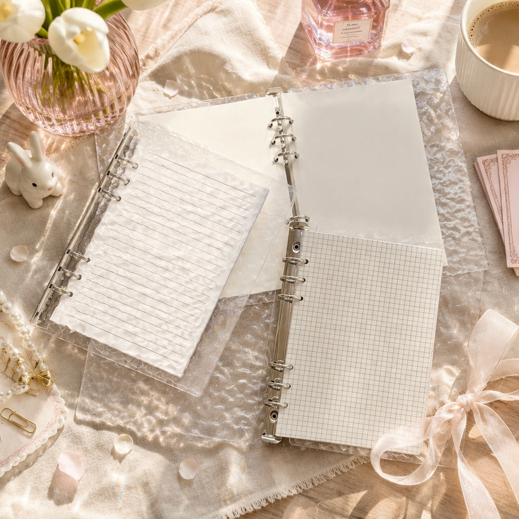 A5 Clear Acrylic Hardcover | Water Ripple Wave Texture | Refillable Binder Notebook