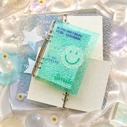 A5 Tinted Acrylic Hardcover |Wave Texture | Green Smile and Blue Freedom Refillable Notebook