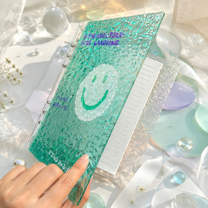 A5 Tinted Acrylic Hardcover |Wave Texture | Green Smile and Blue Freedom Refillable Notebook
