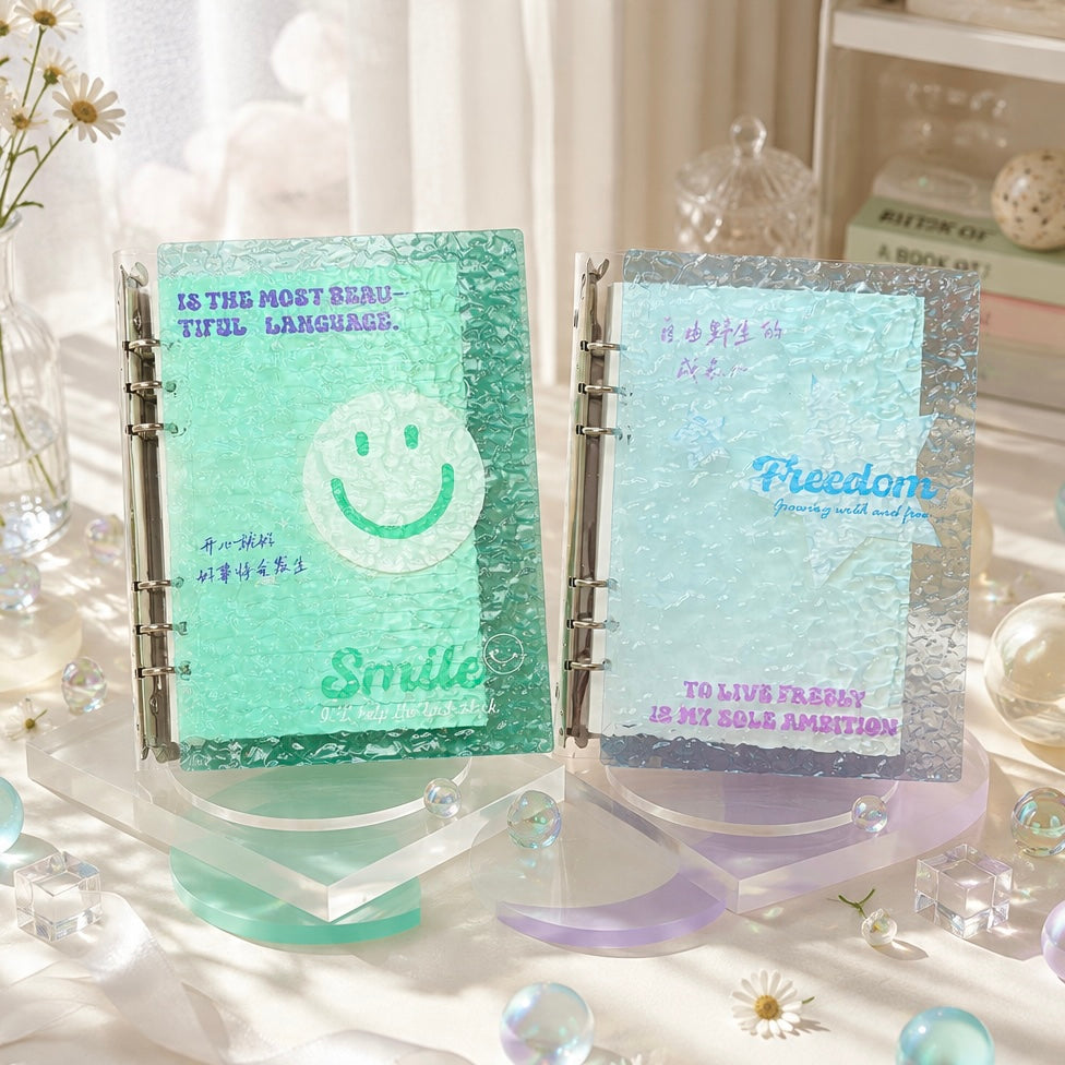 A5 Tinted Acrylic Hardcover |Wave Texture | Green Smile and Blue Freedom Refillable Notebook