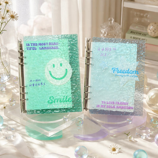 A5 Tinted Acrylic Hardcover |Wave Texture | Green Smile and Blue Freedom Refillable Notebook