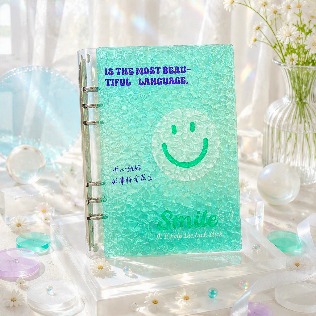 A5 Tinted Acrylic Hardcover |Wave Texture | Green Smile and Blue Freedom Refillable Notebook