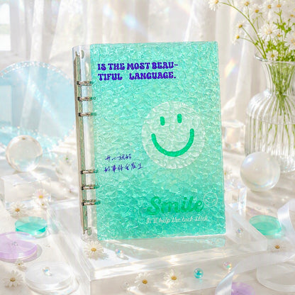 A5 Tinted Acrylic Hardcover |Wave Texture | Green Smile and Blue Freedom Refillable Notebook