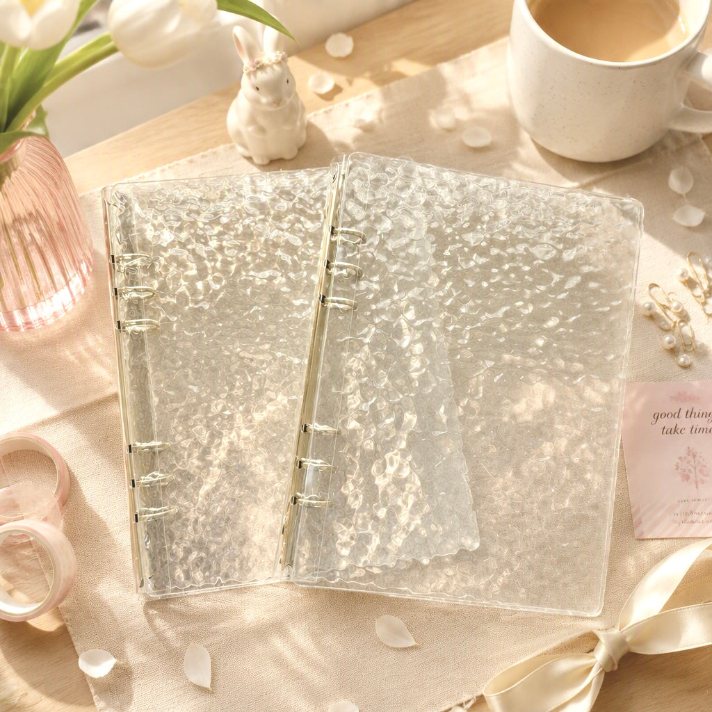 A5 Clear Acrylic Hardcover | Water Ripple Wave Texture | Refillable Binder Notebook