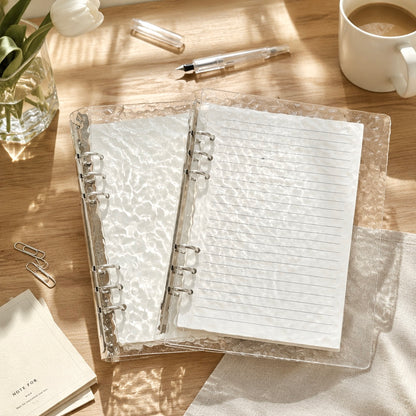 A5 Clear Acrylic Hardcover | Water Ripple Wave Texture | Refillable Binder Notebook