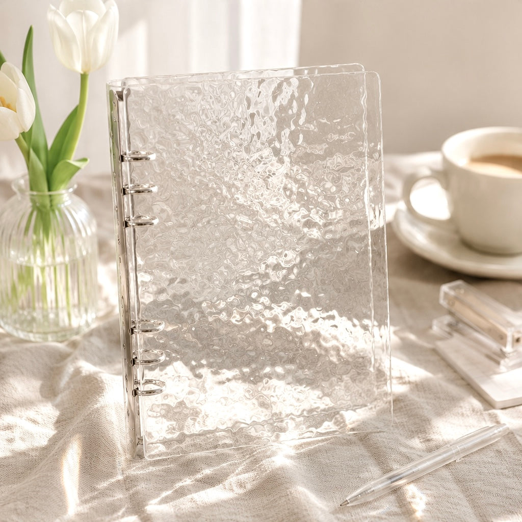 A5 Clear Acrylic Hardcover | Water Ripple Wave Texture | Refillable Binder Notebook