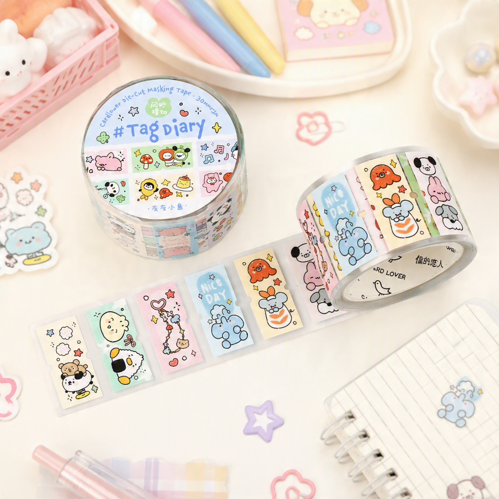 Glittering Pre-Die-Cut Masking Tape - Tag Diary Collection