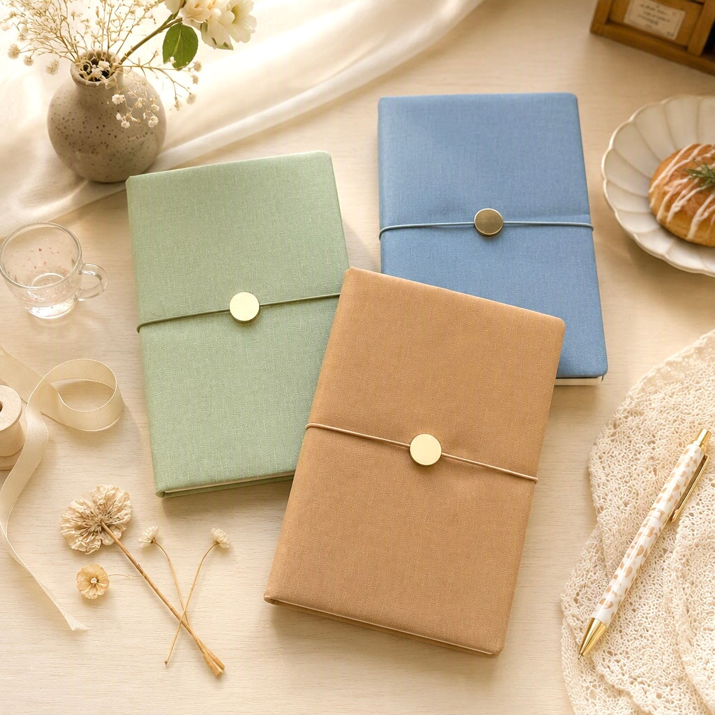 A5 | Faux Linen Hardcover | Modern Morandi Collection with Gold-Button Strap