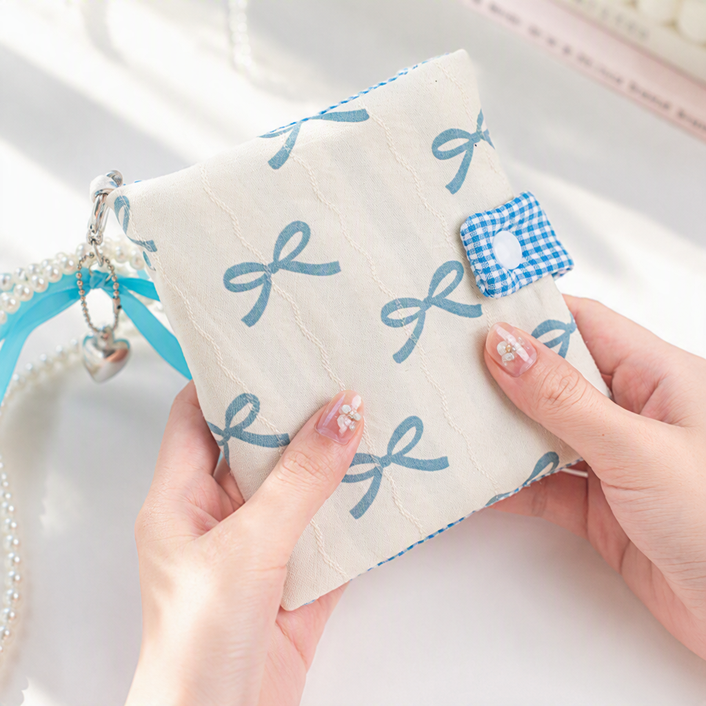 Pocket Size 5-Ring Binder Notebook | Fluffy Fabric Cover | Dream Ribbon Bow Notebook