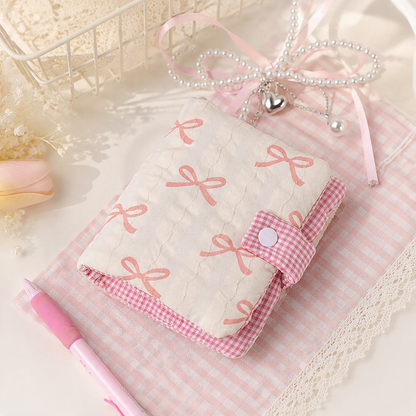 Pocket Size 5-Ring Binder Notebook | Fluffy Fabric Cover | Dream Ribbon Bow Notebook