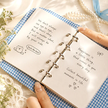 Pocket Size 5-Ring Binder Notebook | Fluffy Fabric Cover | Dream Ribbon Bow Notebook