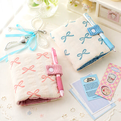 Pocket Size 5-Ring Binder Notebook | Fluffy Fabric Cover | Dream Ribbon Bow Notebook