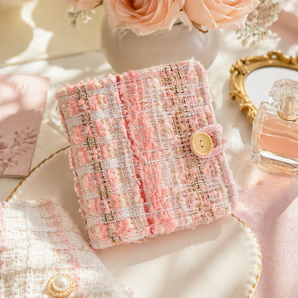 Pocket-Sized Refillable Binder and Album | Elegant Checkered Fabric Cover