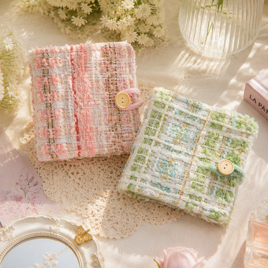 Pocket-Sized Refillable Binder and Album | Elegant Checkered Fabric Cover