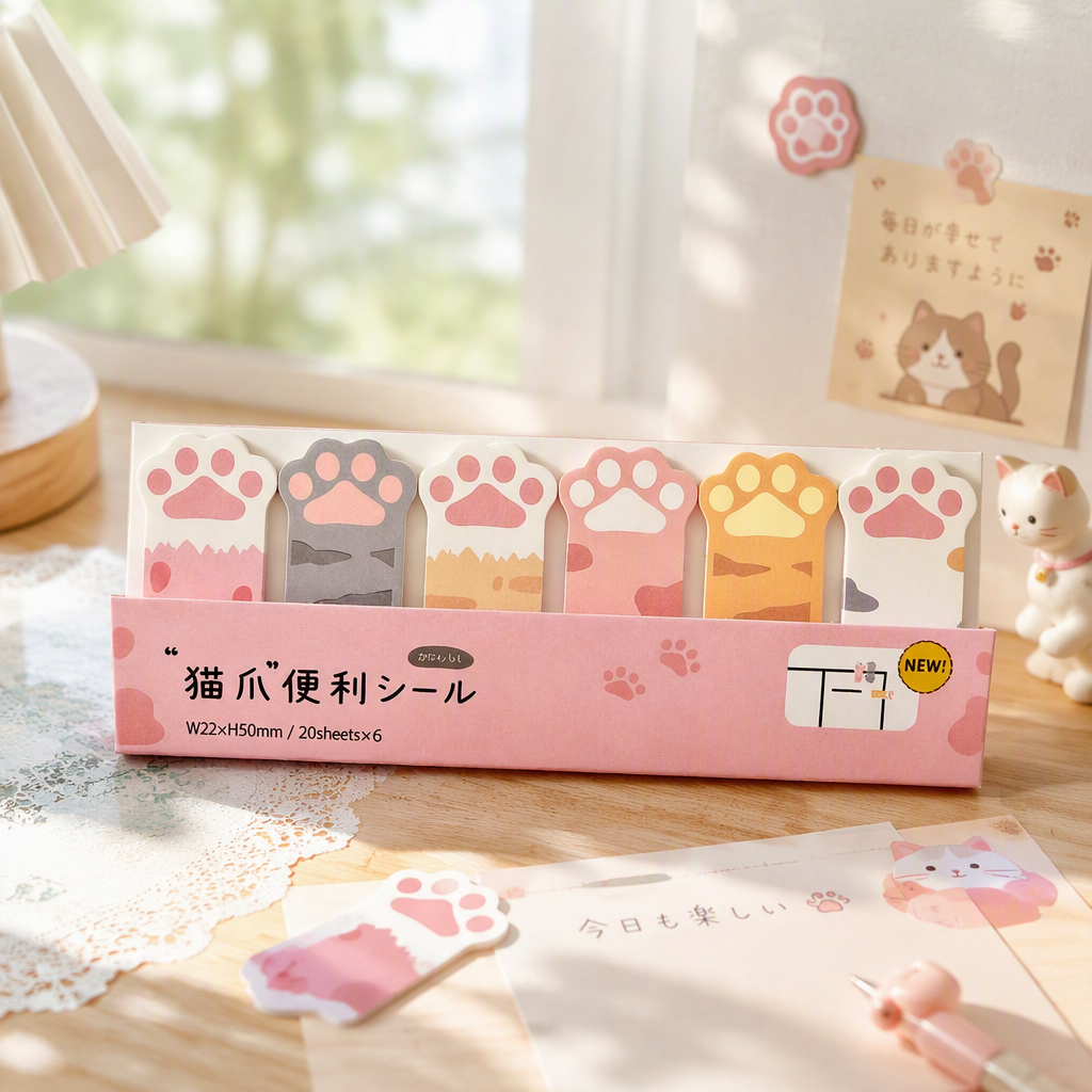 Kitty Paw Index Tabs Sticky Notes Set