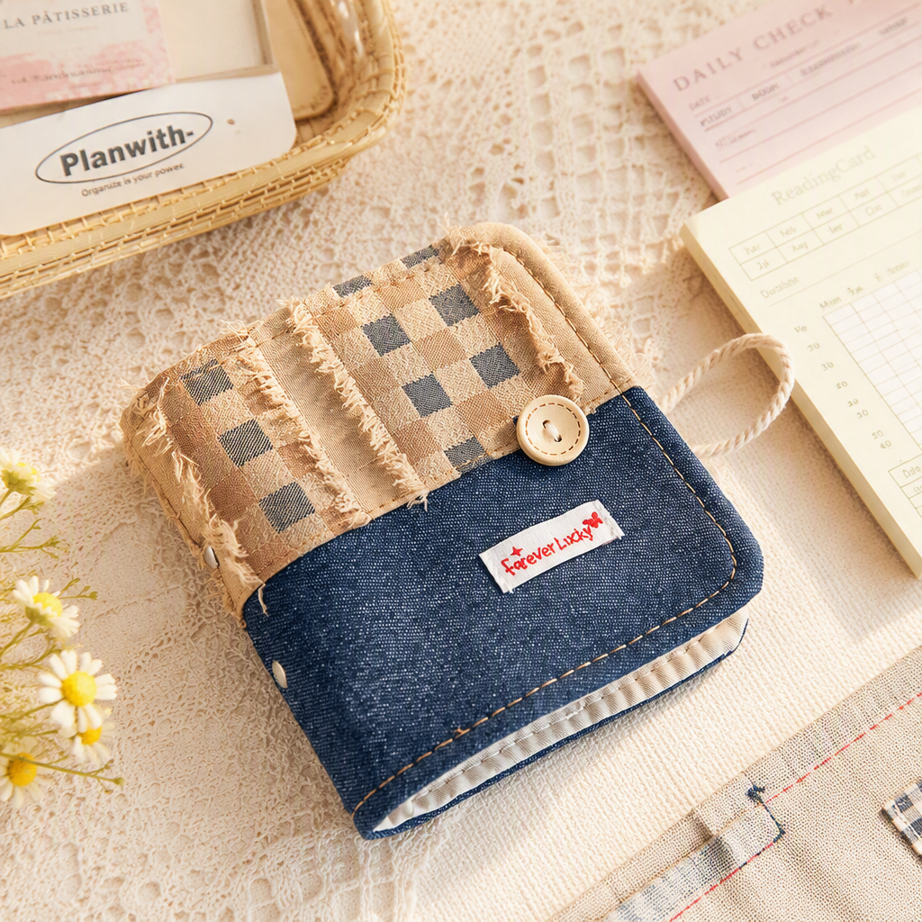 Pocket Size 3-Ring Binder Notebook | Denim Fabric Cover | Denim and Canvas Patchwork Notebook