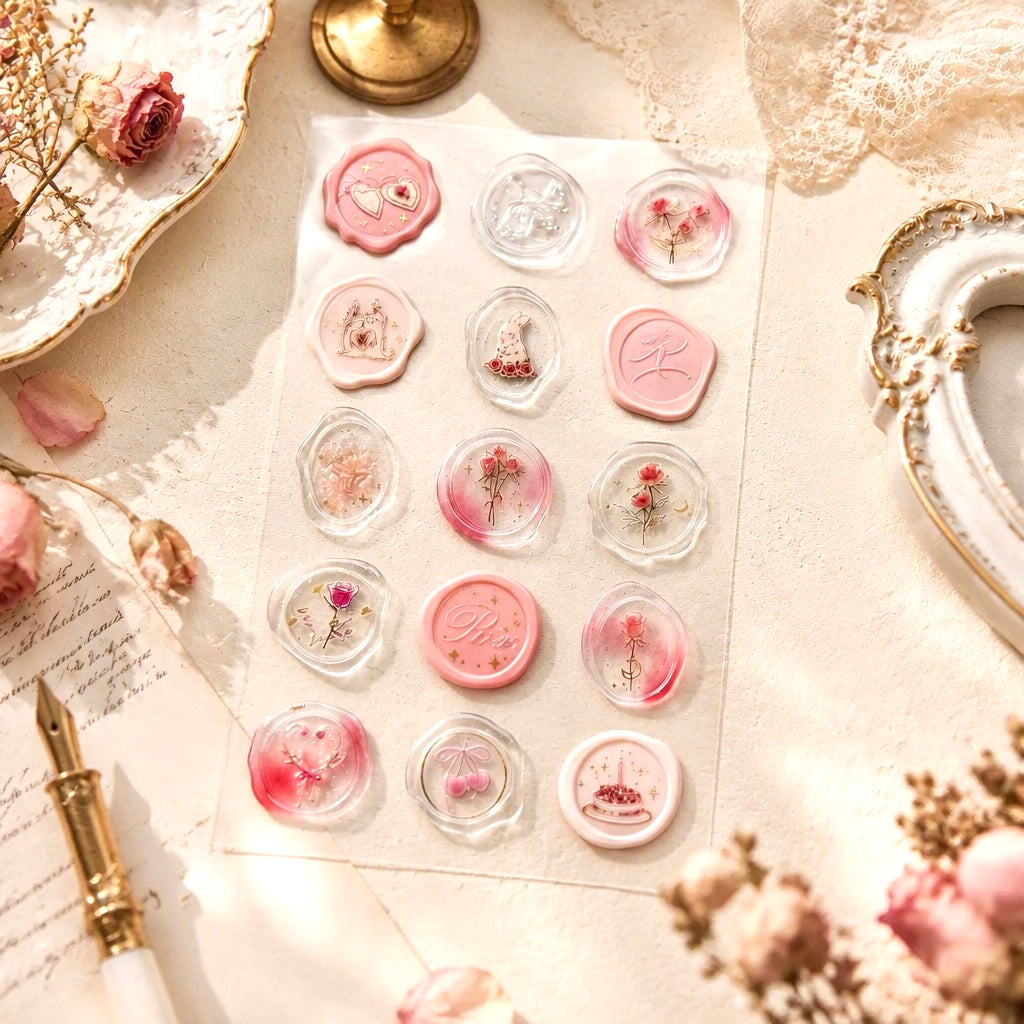 3D Glass-like Epoxy Stickers | Golden Rose Seal