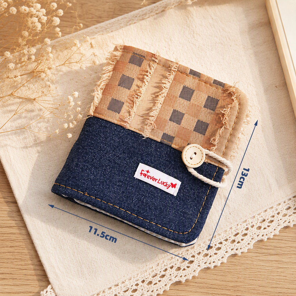 Pocket Size 3-Ring Binder Notebook | Denim Fabric Cover | Denim and Canvas Patchwork Notebook