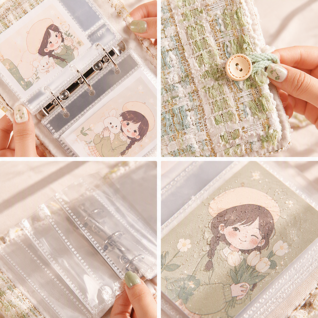 Pocket-Sized Refillable Binder and Album | Elegant Checkered Fabric Cover