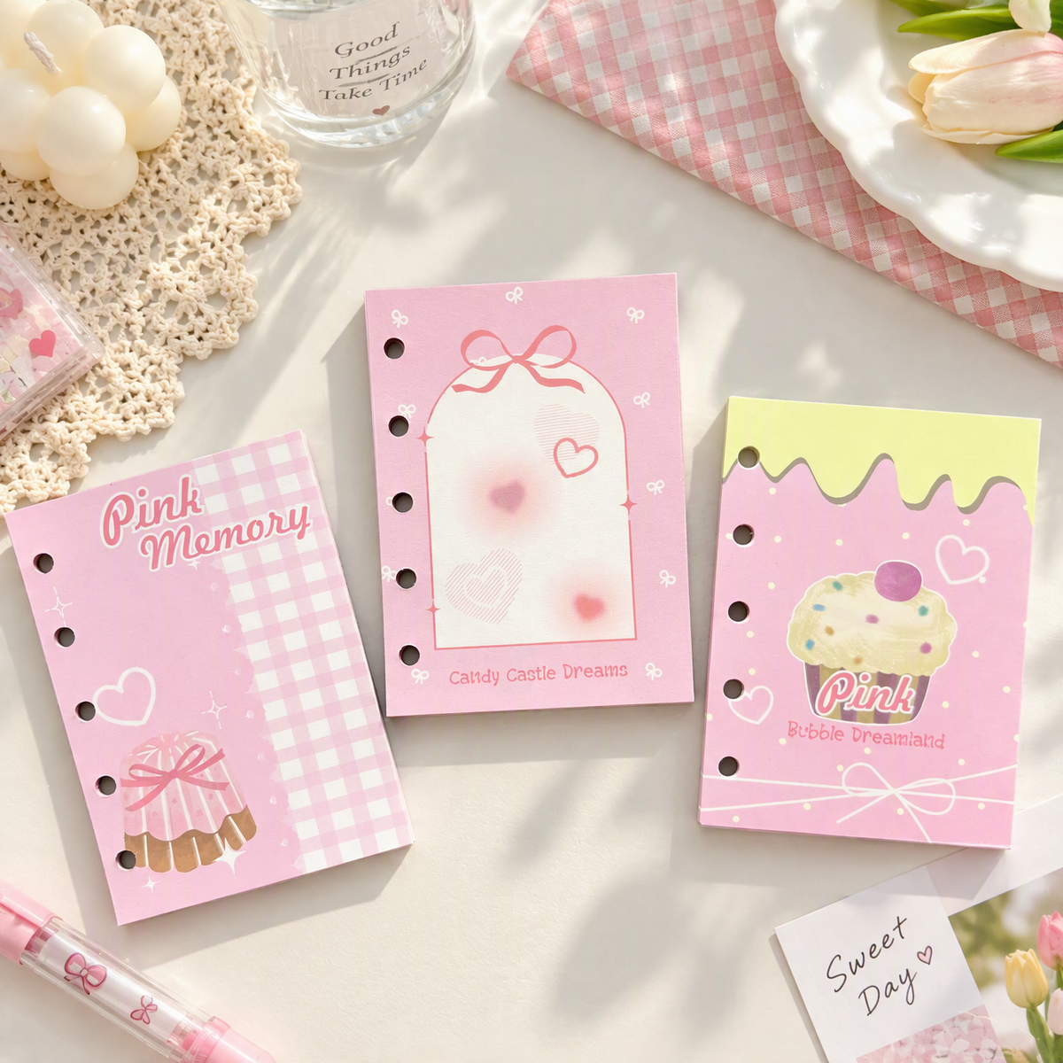 Pocket-Sized (M5) 5-Hole Refill Sheets| Memo Pads | Sweet Heart Dessert Series