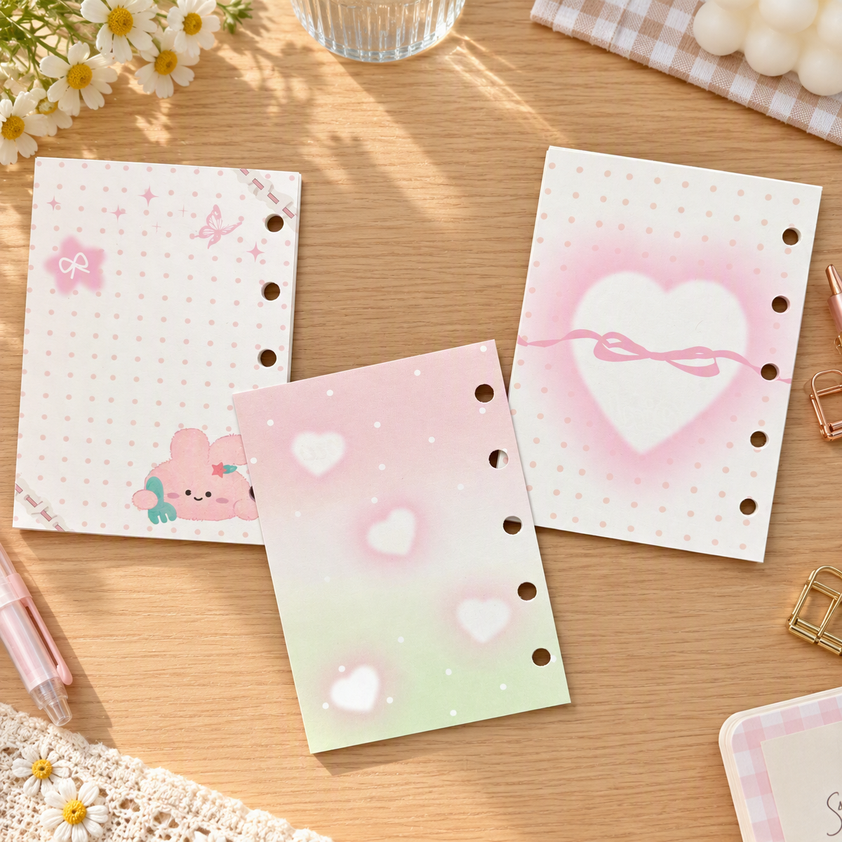 Pocket-Sized (M5) 5-Hole Refill Sheets| Memo Pads | Sweet Heart Dessert Series