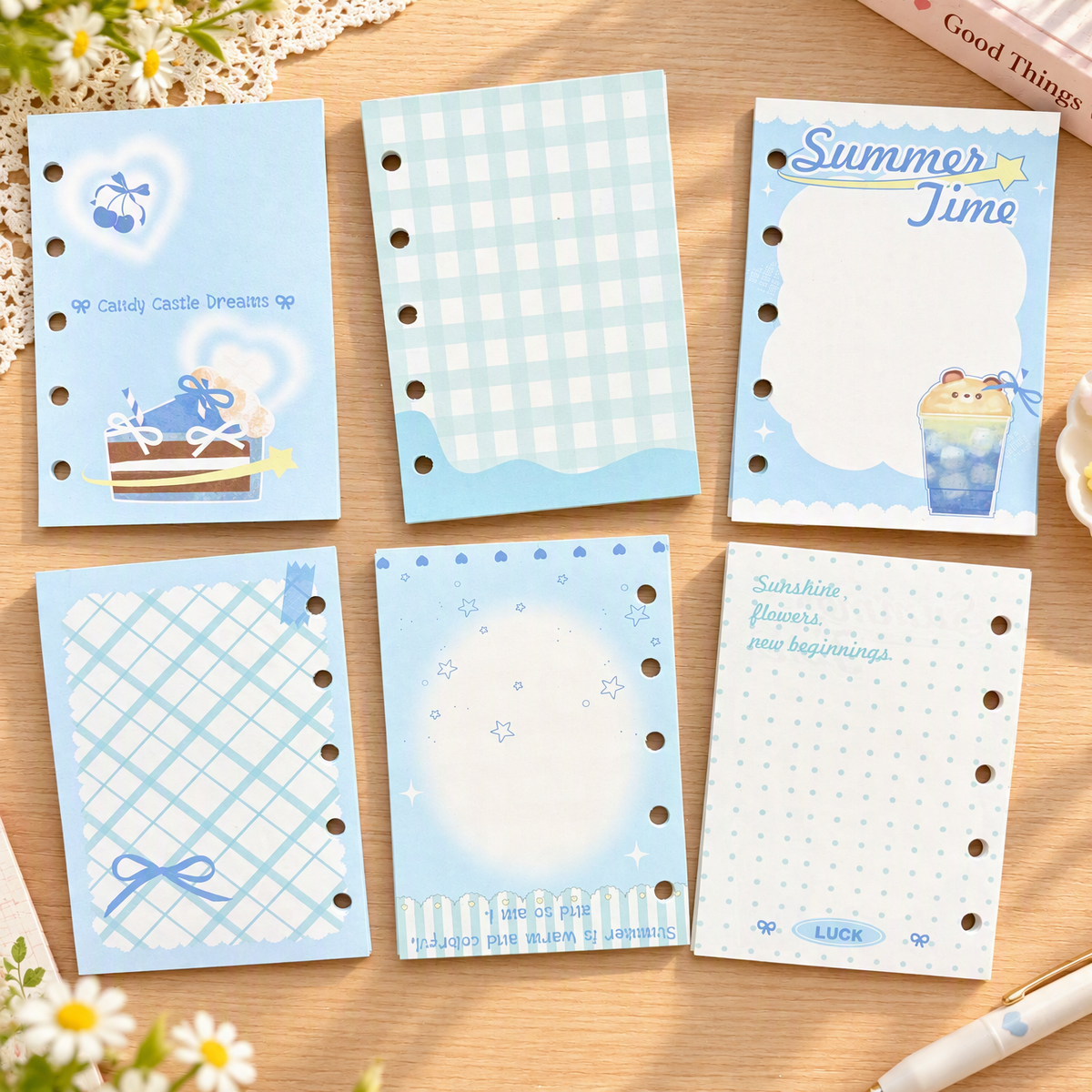 Pocket-Sized (M5) 5-Hole Refill Sheets| Memo Pads | Sweet Heart Dessert Series