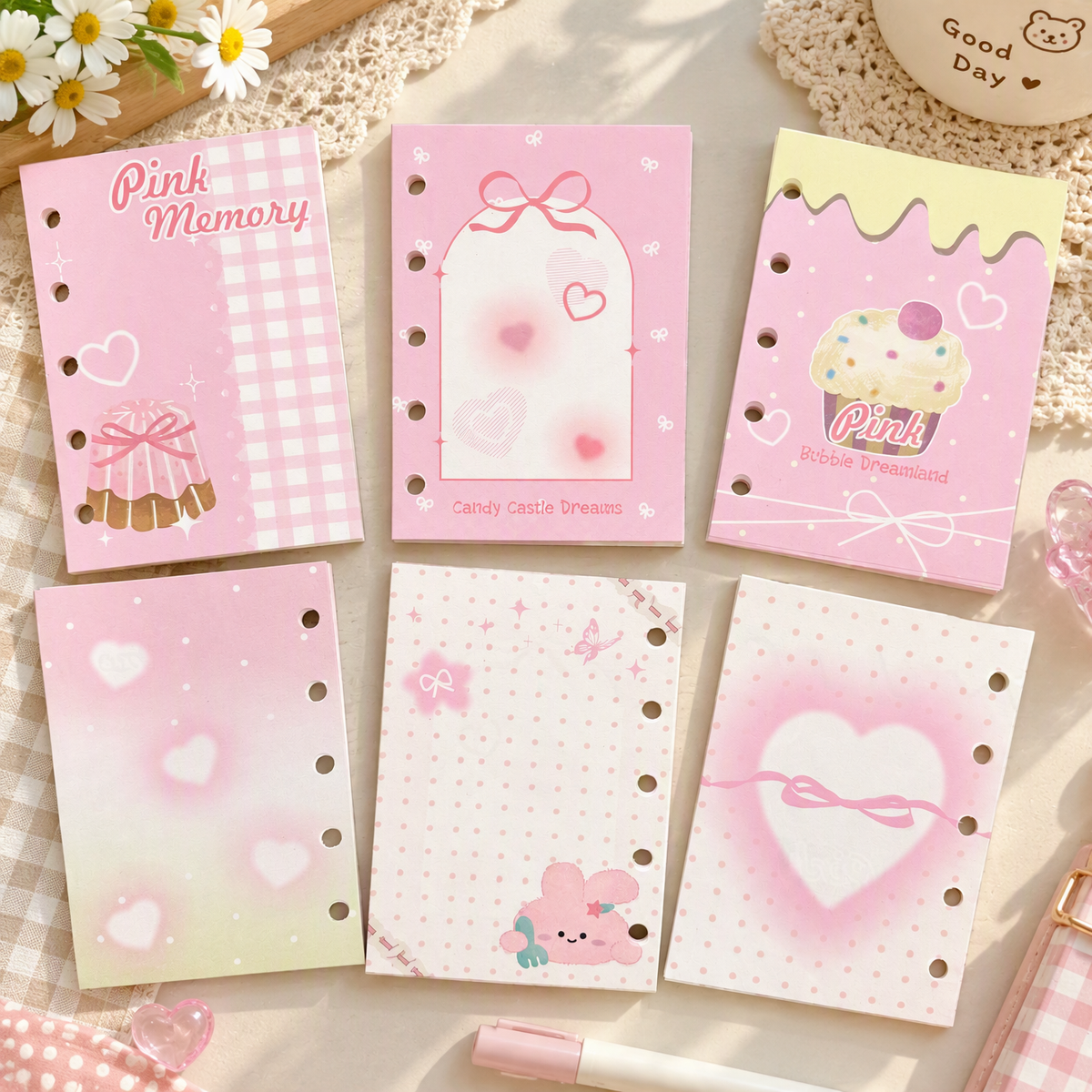 Pocket-Sized (M5) 5-Hole Refill Sheets| Memo Pads | Sweet Heart Dessert Series