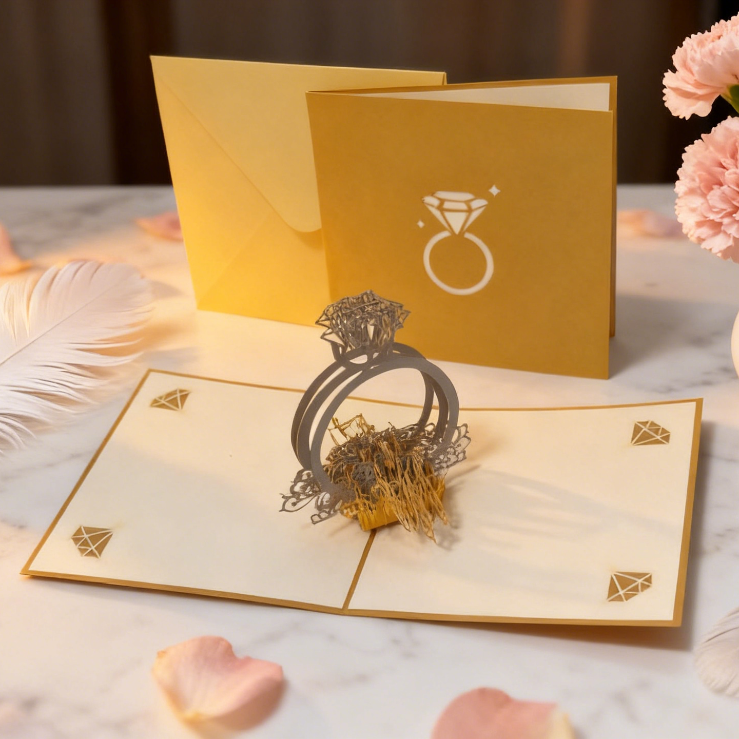 3D Pop-Up Diamond Ring Love Card Wedding Card