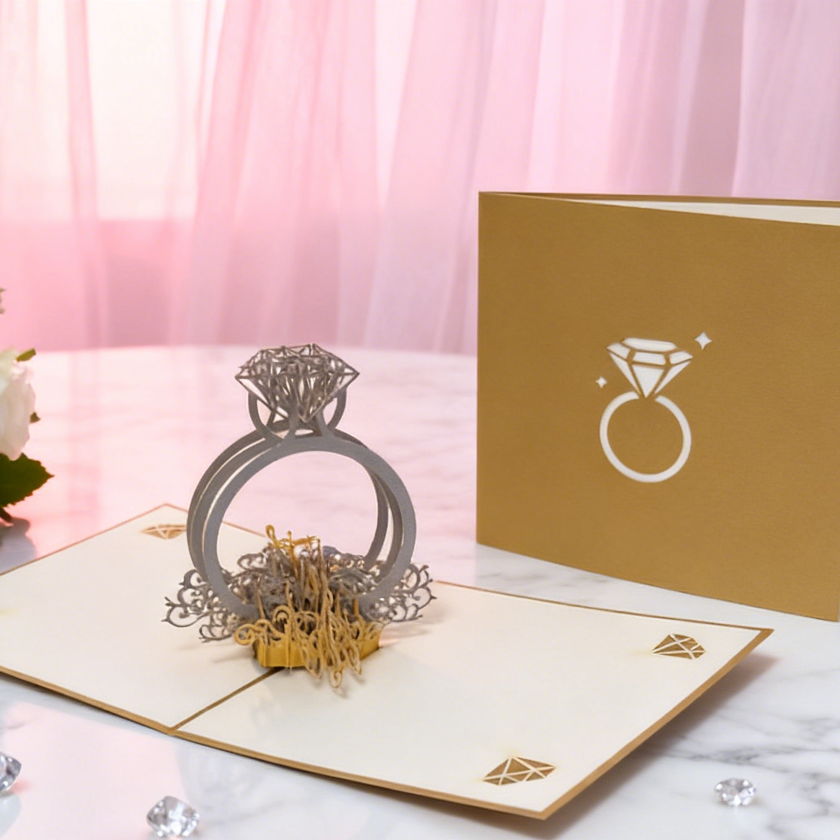 3D Pop-Up Diamond Ring Love Card Wedding Card