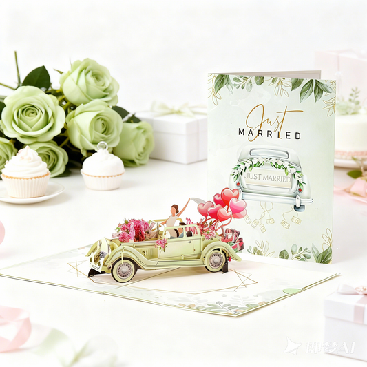 3D Pop-Up Just Married Love Card Wedding Card