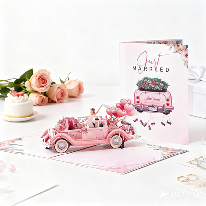 3D Pop-Up Just Married Love Card Wedding Card