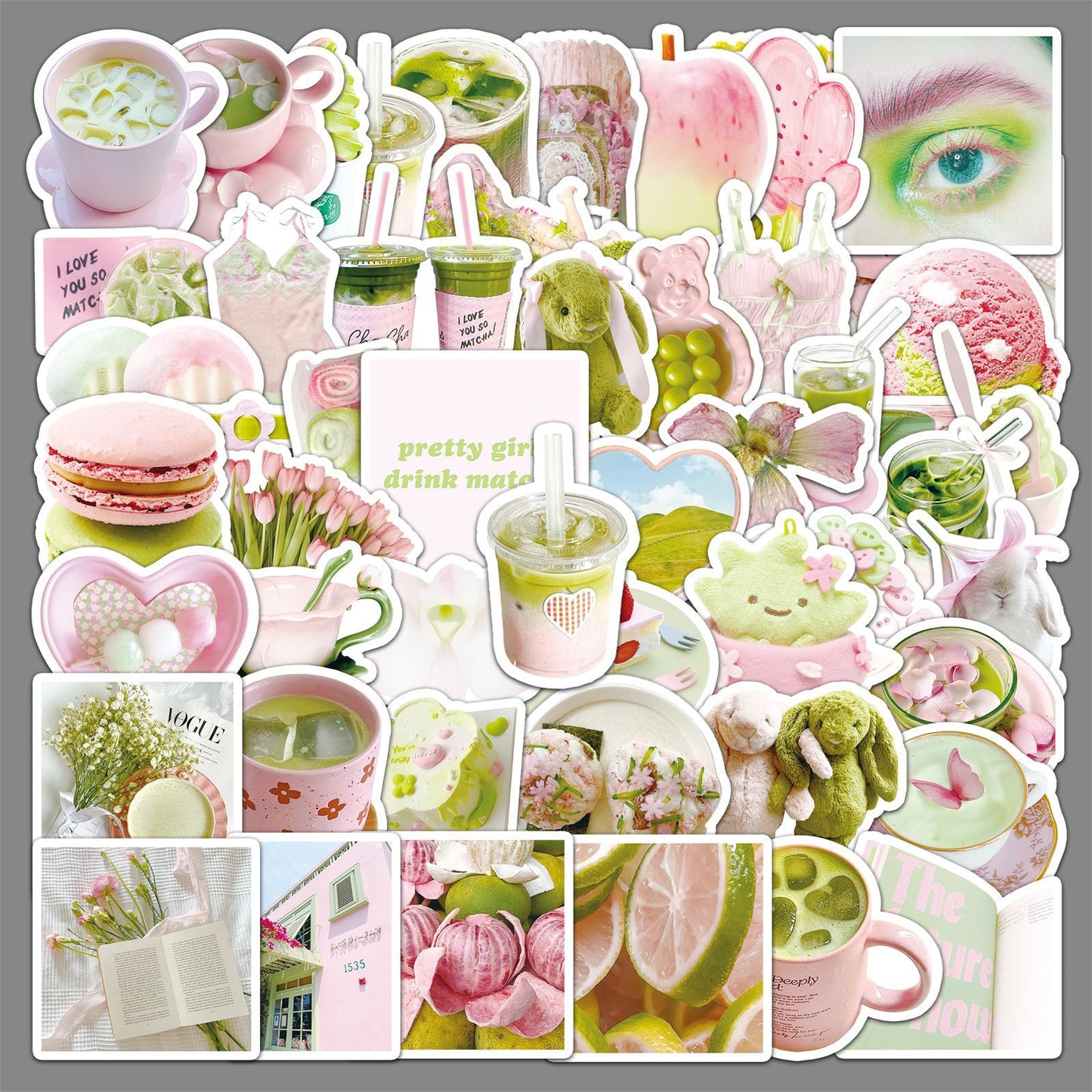 51 Pcs Individual Stickers | The Prettiest Matcha and Pink